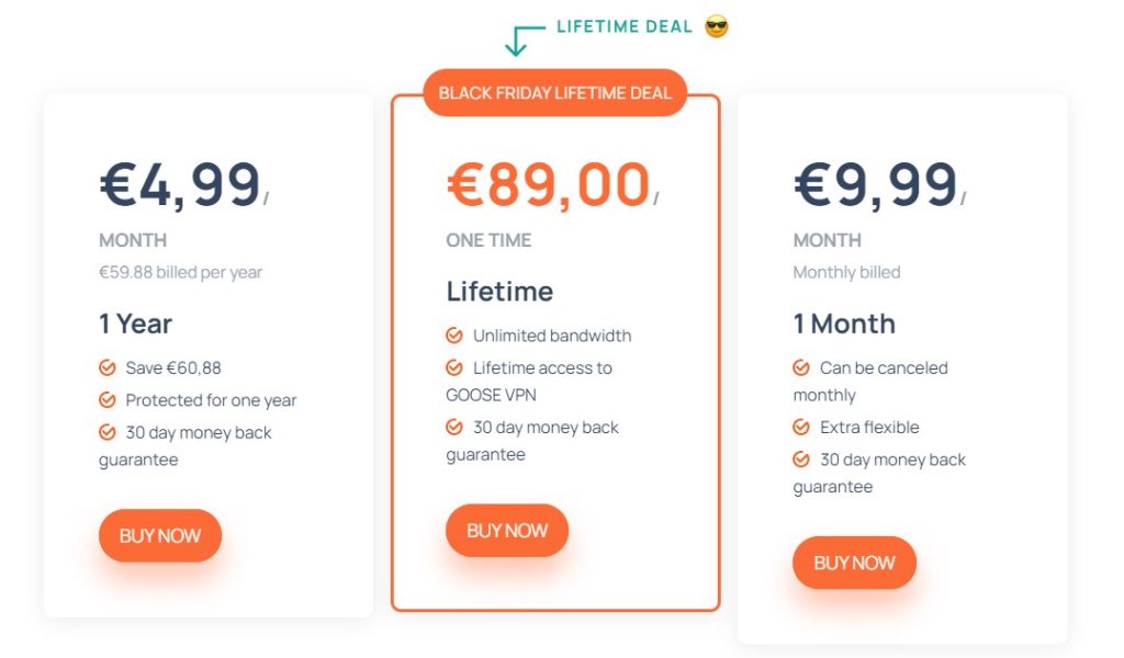 GOOSE VPN Pricing Plans
