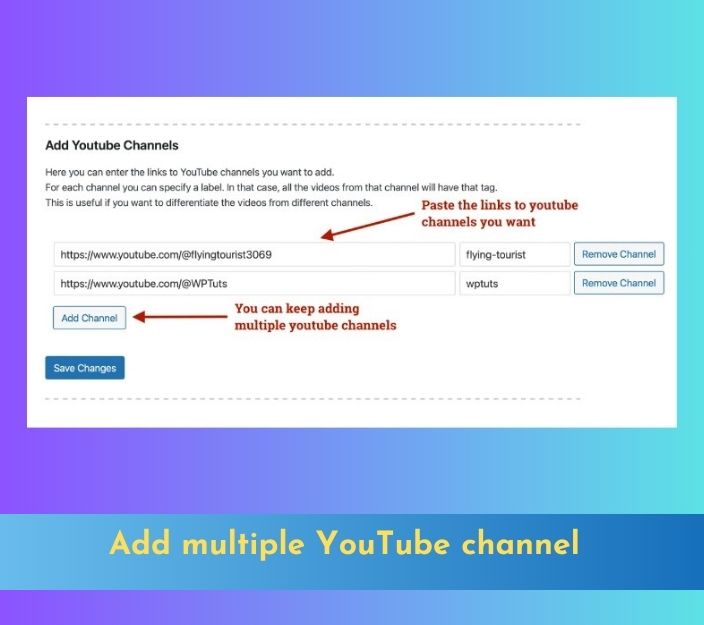 Add multiple YouTube channel