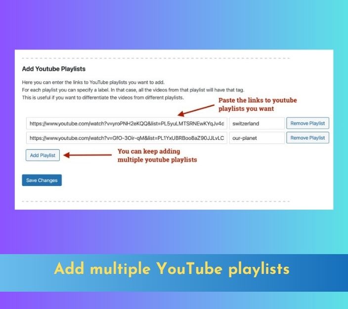 Add multiple YouTube playlists